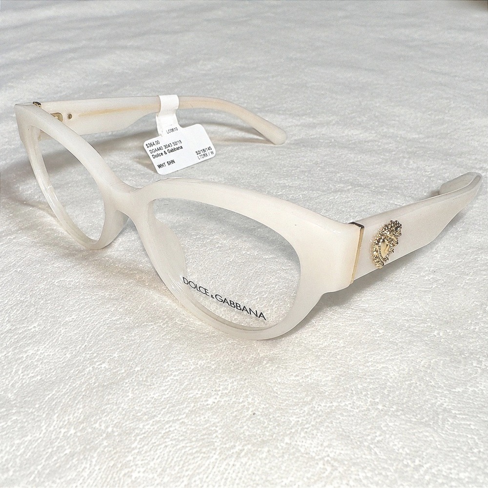 Dolce & Gabbana DG3440 Opaline Milky Cat Eye Eyeglasses Clear Lens Gold Heart